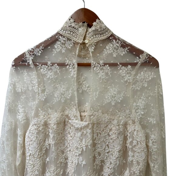 Vintage Jessica McClintock Ivory Lace High-Neck Maxi Dress Tiered Hem Size 10 - Picture 8 of 10